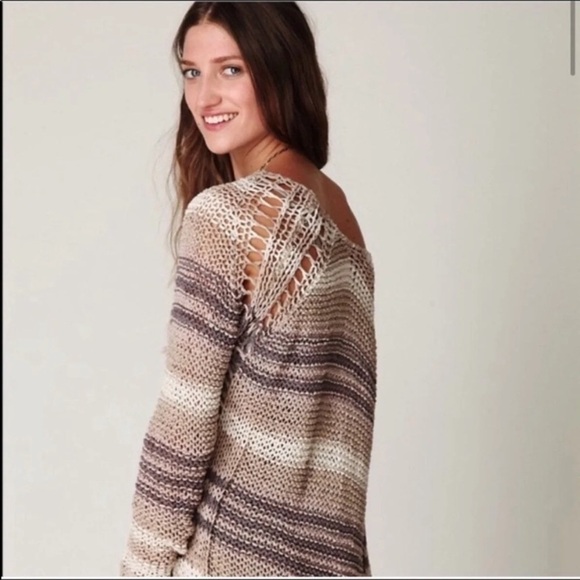 Free People🔥SALE🔥tan, cream and taupe stripe sweater Sm - Picture 4 of 10
